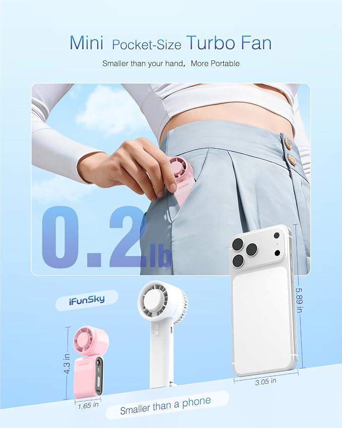 Mini Portable Handheld Turbo Fan – Small but Mighty, Whisper-Quiet, Long-Lasting, 5-Speed High-Velocity Rechargeable battery Fan, Personal Fan for Outdoor, Travel, Gifts for Women & Men(Pink) - Image 7