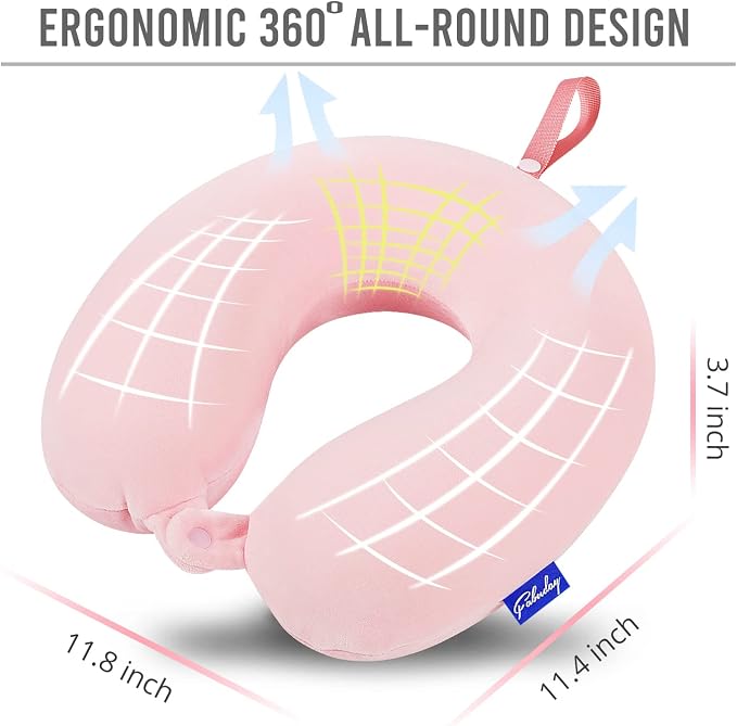 Memory Foam Neck Pillows for Travel - Airplane Pillows for Sleeping with Attachable Snap Strap Soft Washable Cover, Flight Pillow for Traveling, Car, Office, Provide Head Neck Support Pink - Image 5