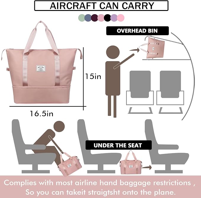 INVODA Travel Duffel Bag For Women and Men Waterproof Expandable Weekender Overnight Bag Carry on Tote Bag Dry Wet Separation Swim Sports Travel Gym Bag (Dark Pink) - Image 5