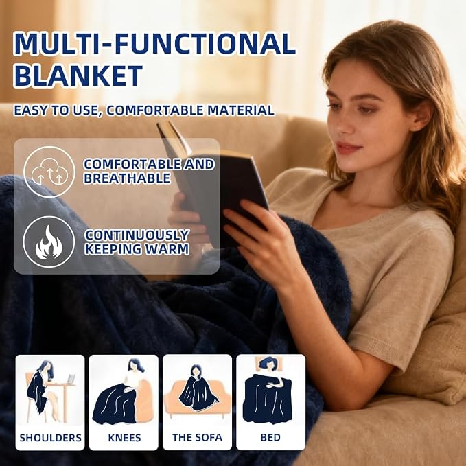 2-in-1 Travel Pillow/Blanket,Airplane Neck Pillow,Lightweight Throw Blanket | Travel Blanket Roll up as a pillow for Airplane,Camping,Office,Airplane Essentials (Blue) - Image 3