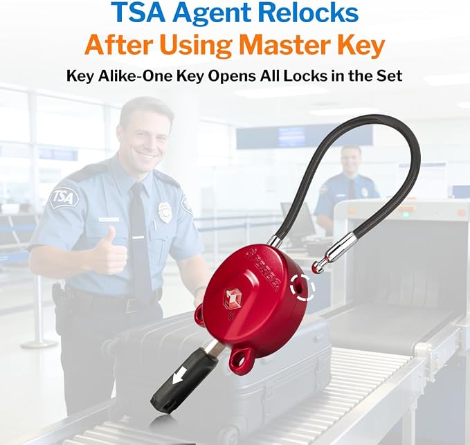 Forge TSA Approved Luggage Locks Ultra-Secure Dimple Key Travel Cable Locks with Zinc Alloy Body- 4 Locks, Black, Blue, red, Green. - Image 3