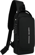 Unisex Anti-Theft Sling Bag with USB Port, Water-Resistant Crossbody Chest Backpack for Travel & Work by TSWITHTECHSUN