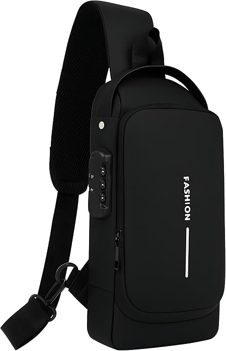 Unisex Anti-Theft Sling Bag with USB Port, Water-Resistant Crossbody Chest Backpack for Travel & Work by TSWITHTECHSUN