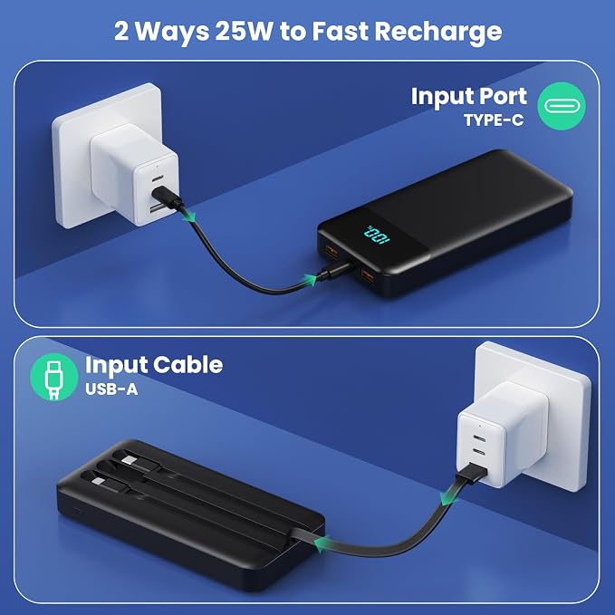Portable Charger Power Bank 40800mAh with 3 Built-in Cables,25W Fast Phone Charging Portable Battery Pack,5 Outputs Travel Essentials Outdoor External Battery for iPhone 17/16,Galaxy Android etc-Black - Image 6
