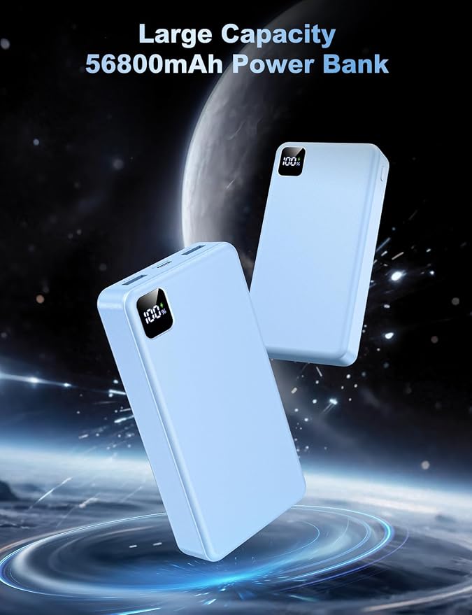 Portable Charger 56800mAh, 22.5W Fast Charging Power Bank with LED Display | Portable Phone Charger for Camping Travel Essential Compatible with iPhone 17/16/15/14/13 Series,Samsung, Google,iPad-SkyBlue - Image 2