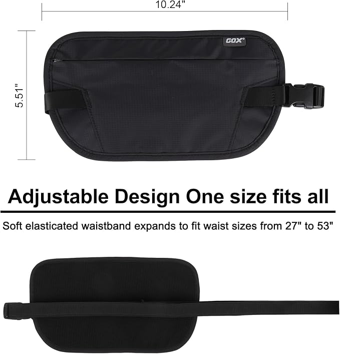 GOX Money Belt for Men Travel, Anti-Theft Hidden Waist Pack, RFID Secure Travel Belt for Men, Ultra-Thin Under-Clothes Passport Wallet with Documentry Safety & Money Holder (Black-L) - Image 7