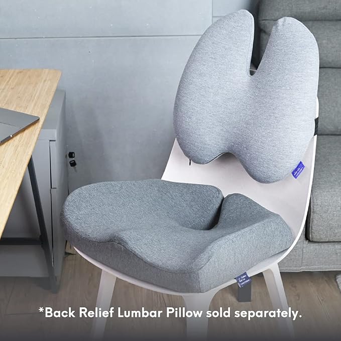 C CUSHION LAB Patented Pressure Relief Seat Cushion for Long Sitting Hours on Office/Home Chair, Car, Wheelchair - Extra-Dense Memory Foam for Hip, Tailbone, Coccyx, Sciatica - Light Grey - Image 8
