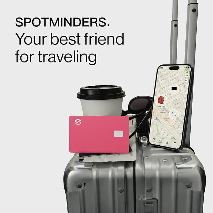 SPOTMINDERS Apple MFi Certified Credit Card Wallet Tracker PRO Pink (iOS Only) Travel Essentials for Women Works with Apple Find My Rechargeable Tracking Card IP68 0.07in Slim Item Finder for Passport - Image 2