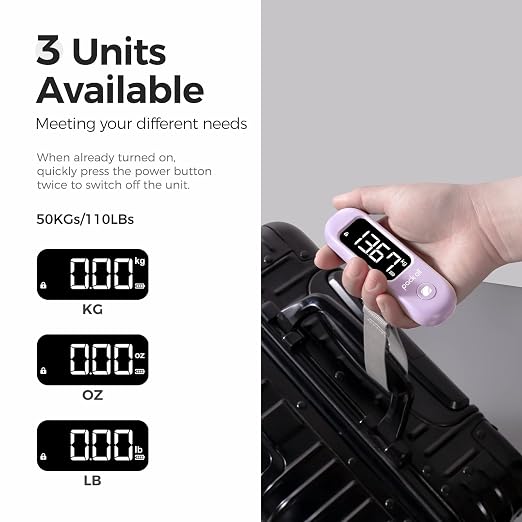 pack all Digital Luggage Scale for Travel, 110Lbs Capacity, 0.1Lb Precision | Handheld, Backlit LCD Display, Lb/Kg/Oz Conversion, Tare Function, Battery Included, Purple - Image 4