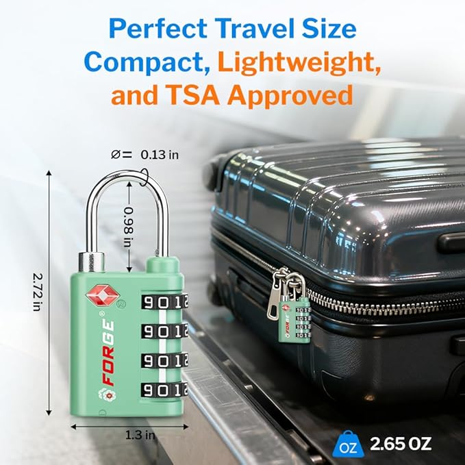 Forge Dual-Opening: Key or Combination Lock, TSA Approved Lock for Luggage, Pelican case, Travel, Gym, School, Luggage Combination Lock, Travel Bag Lock (Green 2 Pk) - Image 6
