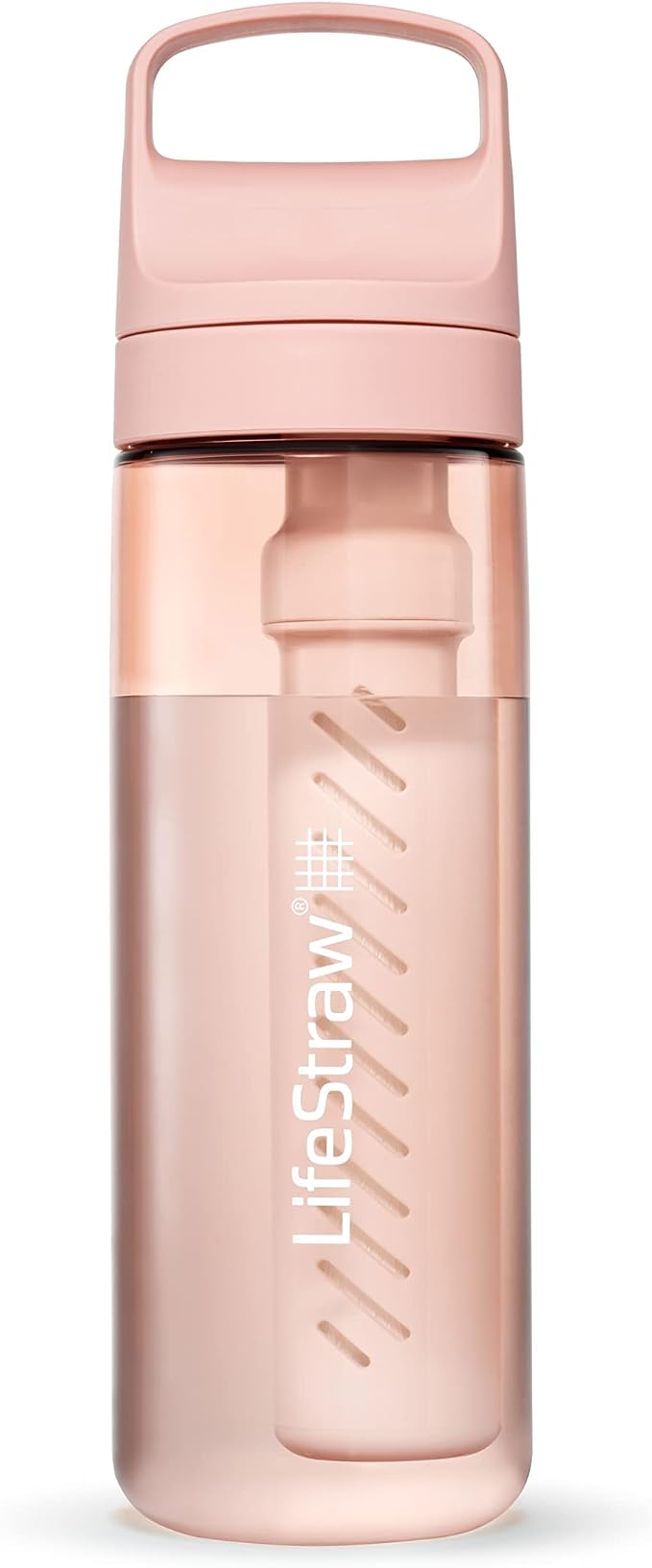 LifeStraw Go Series – BPA-Free Water Filter Bottle for Travel and Everyday use removes Bacteria, parasites and microplastics, Improves Taste, 22oz Cherry Blossom Pink | Plastic Water Filter Bottle for Travel and Everyday use removes Bacteria, parasites... by LifeStraw