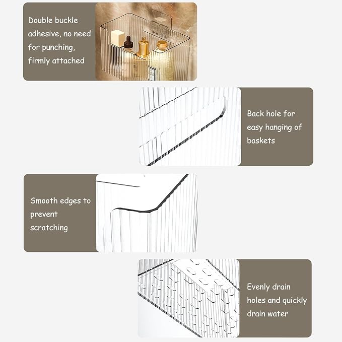 Acrylic Wall Mounted Storage Rack, 2 Pcs Storage Box Shower Basket | Utilizes adhesive hooks, durable, a transparent acrylic design, for bathrooms, kitchens, stackable, space-saving, sturdy - Image 4