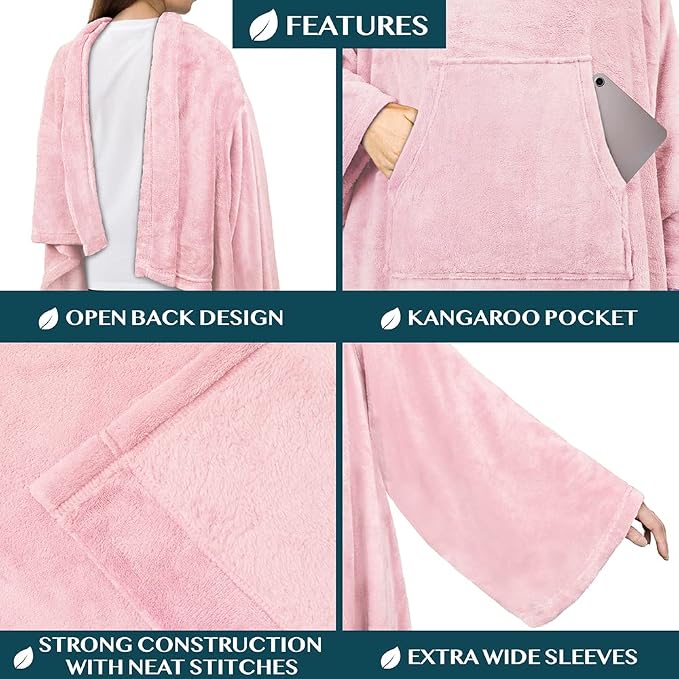 PAVILIA Blanket with Sleeves for Adult Women Men, Soft Warm Wearable Blanket Fleece Wrap Throw, Robe Blanket Gift - Image 3