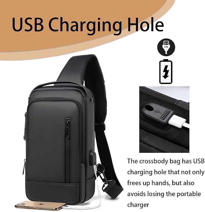Travel Sling Bag Waterproof Crossbody Bag with Combination Lock Anti-Theft PU Leather Chest Bag - Image 6