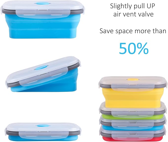 Collapsible Food Storage Containers with Airtight Lid, 16.9 oz, Small Kitchen Stacking Silicone Collapsible Meal Prep Container Set for Leftover, Microwave Freezer Dishwasher Safe, 4 Colors, Set of 4 - Image 3
