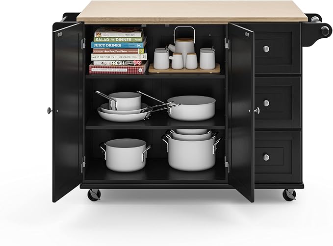 Homestyles Dolly Madison Black Mobile Kitchen Island Cart with Wood Drop Leaf Breakfast Bar - Image 13