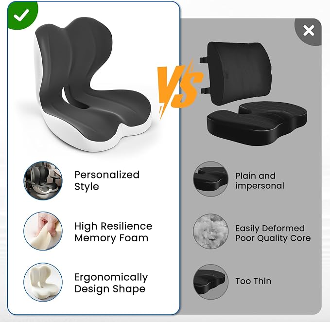 Car Seat Cushion Reducing Sciatica Pressure, Back & Tailbone Comfort | Hollow Design for Coccyx, Double-Sided Anti-Slip, Ergonomic Memory Foam Lumbar Cushion, Suitable for Long Sitting, 2PCS - Image 6