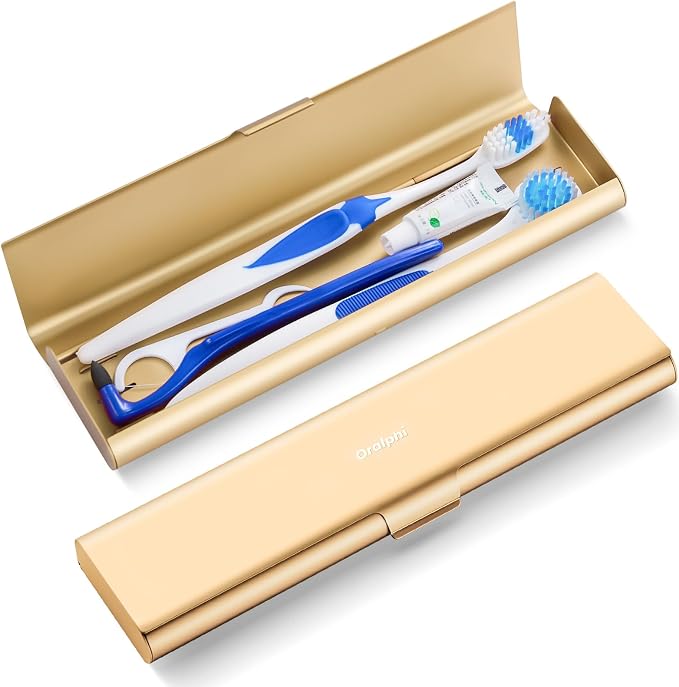 Wider Aluminum Toothbrush Travel Case, Portable Travel Toothbrush Holder, Durable Manual Toothbrush Box Container for Traveling, Bathroom, Camping, Business Trip, Gold by Oralphi