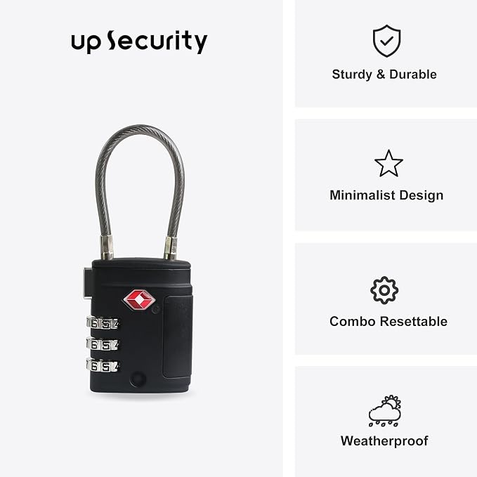 TSA Locks for Luggage, Small Padlock Combination, Luggage Locks TSA Approved, Combo Padlocks with Cable for Suitcase, Gym Locker, Backpack, Gun Case, Bag Zipper, Tool Box (Black+Black) - Image 2