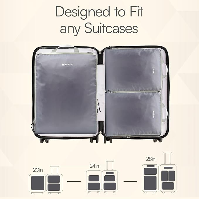 6 Set Large Compression Packing Cubes for travel. | Durable, Expandable and Lightweight Packing Cubes for Travel Compression with Laundry bag, Grey - Image 5