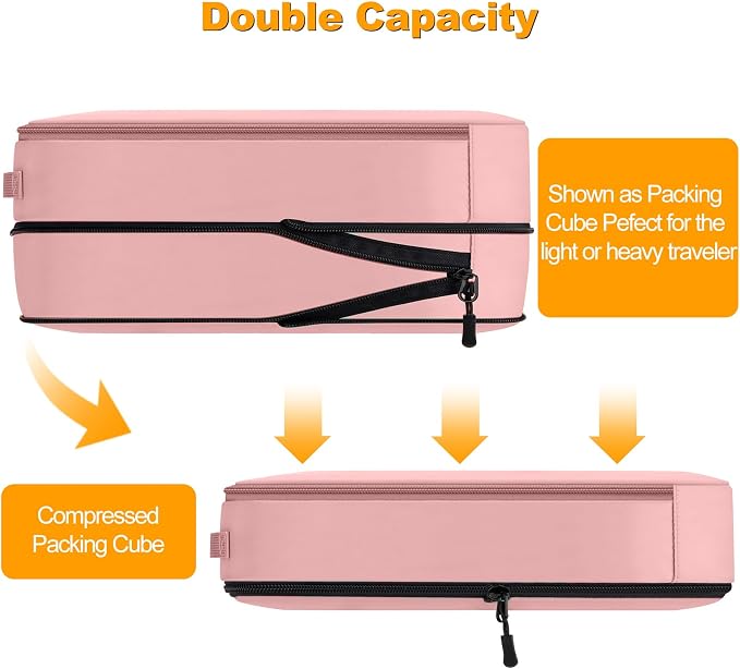 Compression Packing Cubes, Lumesner 8 Set Travel Packing Cubes for Carry on Suitcases, Compression Suitcase Organizers Bag Set & Travel Cubes (8-piece, Pink) - Image 5