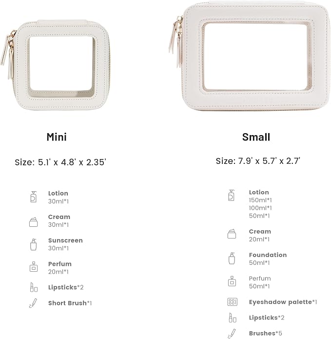 Aveniee Clear Makeup Bag Set (2-Piece Mini & Midi) - Travel Toiletry Organizer for Women, Waterproof Cosmetic Pouch & Car Accessory for Travel Size Toiletries, White - Image 2