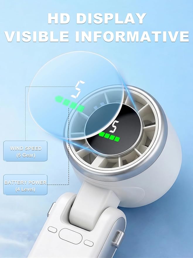 Portable Handheld Turbo Fan, 5 Gear Wind, Battery Operated, Up to 13 Working Hours Rechargeable Fan, 3 IN 1 Hand Fans with Air Turbo Tech Cooling Fan for for Travel, Beach, Outdoor - White - Image 8