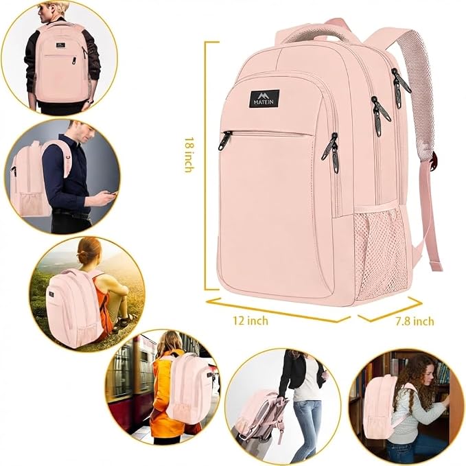 MATEIN Pink 15.6 Inch Laptop Backpack, Cute Computer Travel Bag for Women | Carry On Casual Daypack, Slim Sturdy Bag for Work, Lightweight Water Resistant, Gifts for Teacher Nurse, Anti Theft - Image 5