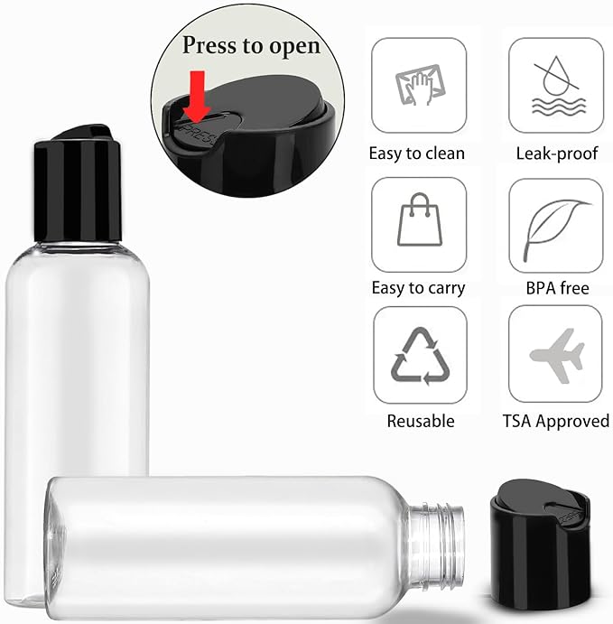 DNSEN 5 Pack 3.4 oz Travel Bottles for Toiletries TSA Approved Leakproof Plastic Empty Travel Size Bottles Containers with Labels - Image 2