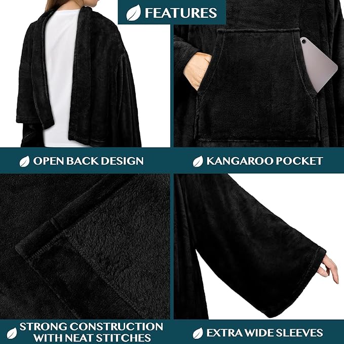 PAVILIA Blanket with Sleeves for Adult Women Men, Soft Warm Wearable Blanket Fleece Wrap Throw, Robe Blanket Gift - Image 2