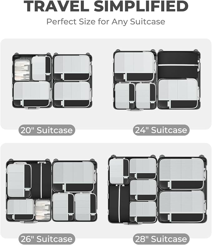 Percover Compression Packing Cubes for Travel, 4-Piece Structured Compression Organizer Set with Label Pockets for Carry-On & Checked Luggage, Black - Image 5