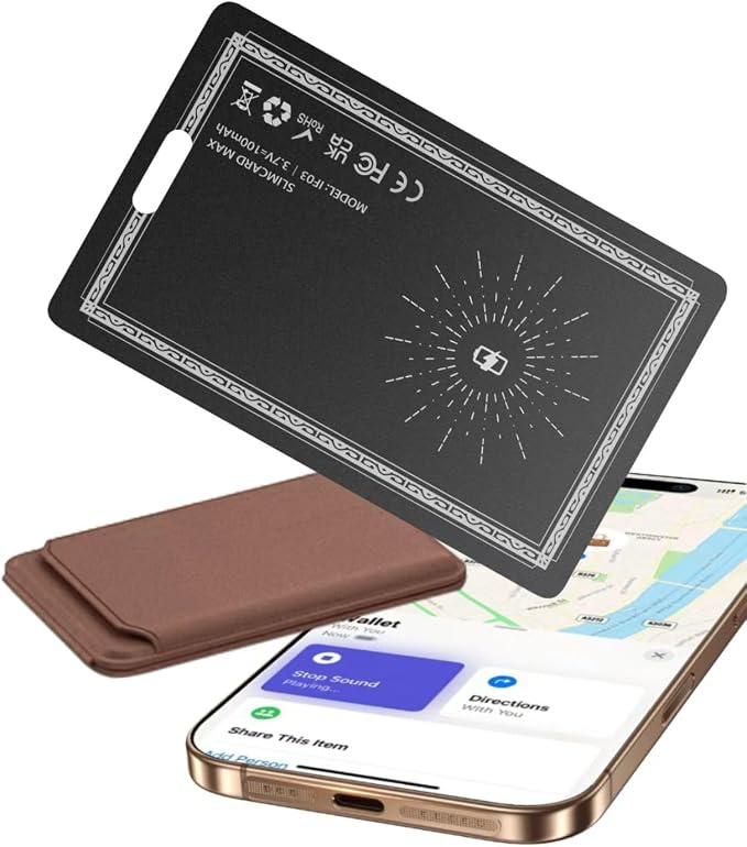 Wallet Tracker Card, for Apple Find My Ultra Thin and Rechargeable Tracker Tags Bluetooth Wallet Finder IP68 Waterproof Tracker Item Finder for Keys, Bags, Passport [Apple MFi Certified] by Unknown
