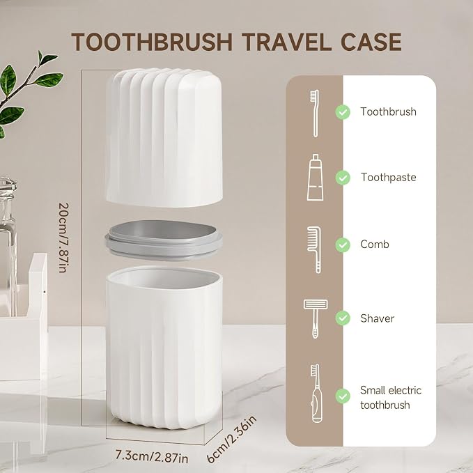 Topavatop Toothbrush Travel Case, 2 in 1 Toothbrush Holder and Rinse Cup, Large Capacity Toothbrush Cup with Cover, Portable Travel Toothbrush Holder for Traveling, Camping, Trip - 1Pcs - White - Image 5