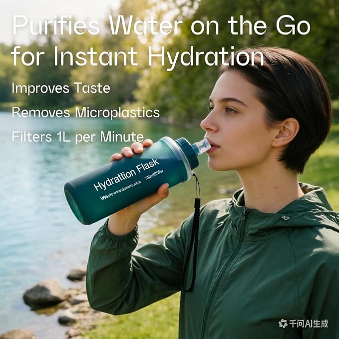 AXEN Collapsible Water Bottle with Filter for Hiking Travel, 700ml Green | Foldable Design, Lightweight Portable Filtered Water Bottle, Soft Hydration Flask for Trail Hiking Running Outdoors - Image 4