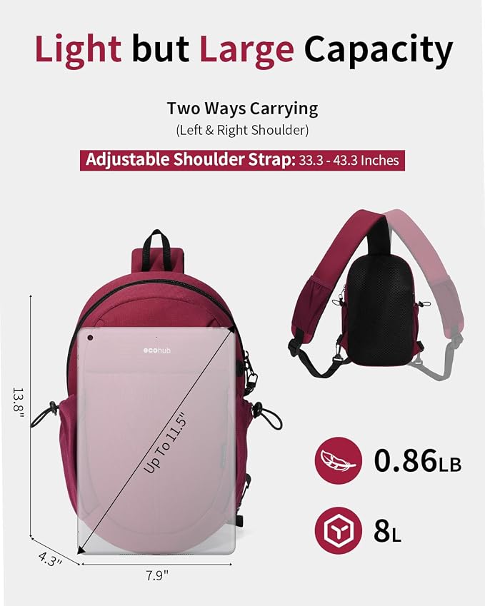 ECOHUB Anti-Theft Crossbody Bag Men Women RFID Blocking Lightweight Sling Backpack Water Resistant for Travel Hiking Outdoor - Image 5