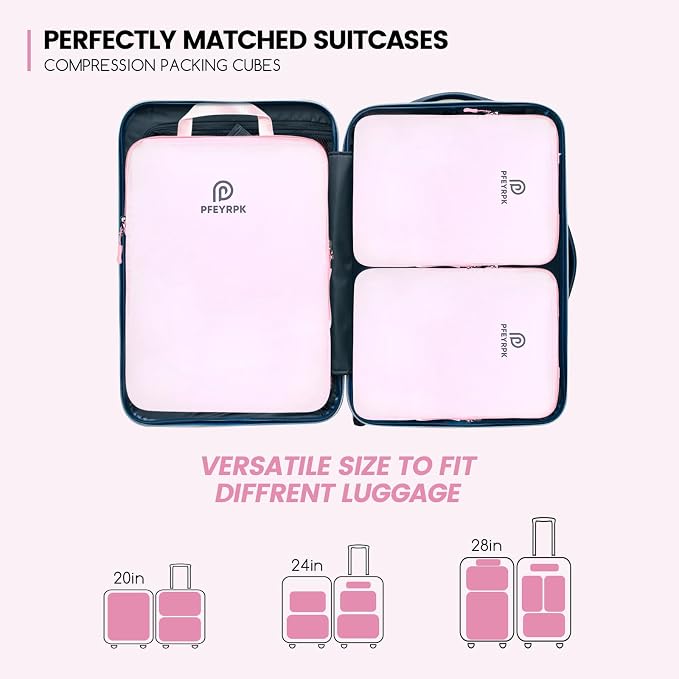 PFEYRPK Lightweight Compression Packing Cubes for Suitcases, Compressible Expandable Travel Packing Organizer with Clear Toiletries and Backpack Bag, Travel Essentials for Carry on Luggage 7 Set - Image 6