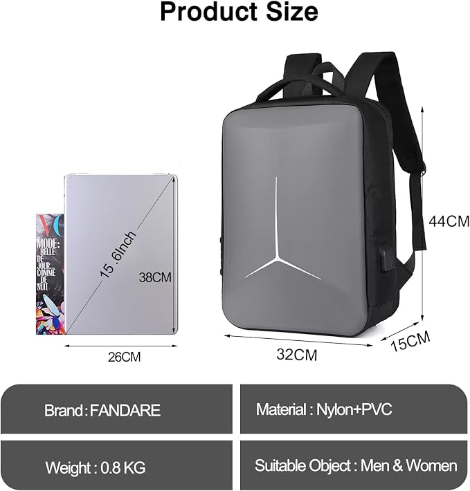 FANDARE Anti-theft Laptop Business Backpack Durable Backpack with USB Daypack 180-degree opening Travel Cabin Rucksack Work Bag Water Resistant Rucksack Work for Men & Women Grey - Image 3