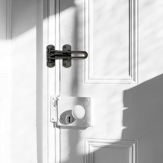 Door Lock Latch Swing Bar Door Guard Latch Home Hotel Lock Black | SUS-304 Stainless Steel Door Chain Lock Gate Reinforcement Swing Latch for Hinged Swing-in Front & Inside Door Fence Security - Image 2