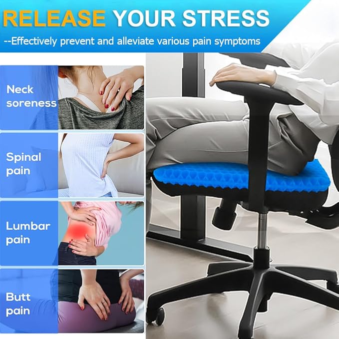 Gel Seat Cushion, Super Large Gel Cushion Chair Pads with Non-Slip Cover for Home Office Car Seat Wheelchair, Soft Breathable Honeycomb Seat Cushion for Relieve Hip Pain, As Seen On TV - Image 5