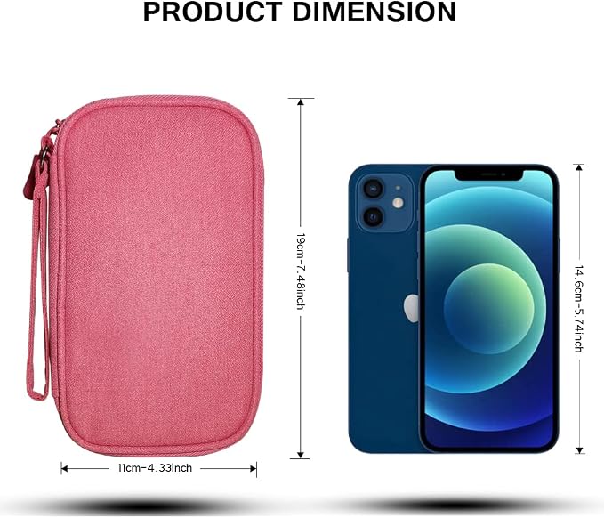 Electronics Organizer Bag Pouch Cable Charger Organizer Travel Shockproof Cord Carrying Case for Earphone Powerbank USB Hard Drive SD Card (Pink) - Image 2