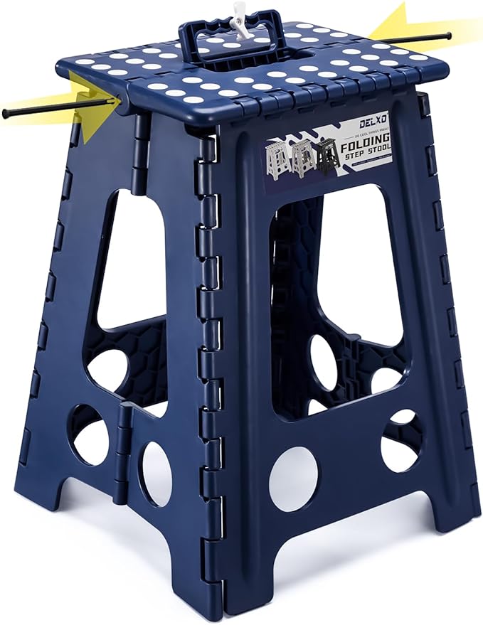 Delxo 17.5 Inch Folding Step Stool,Foldable Step Stool for Adults Blue | Step Stool with Safety Lock,Portable Collapsible Step Stool,Non-slip Folding Stools for Kitchen Bathroom Bedroom Garden 1PC by Delxo
