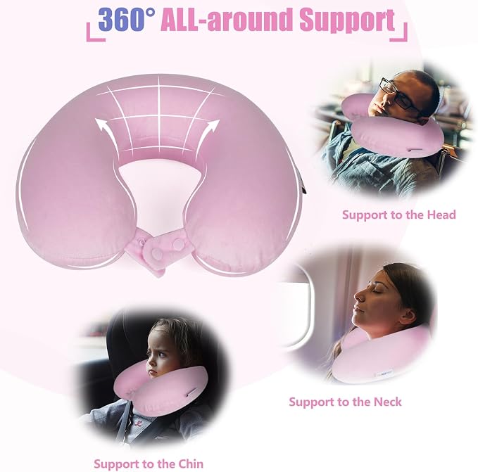 SAIREIDER Travel Neck Pillow 100% Memory Foam, Airplane Rest Prevents Head from Falling Forward, Plane Accessories with Storage Bag, Sleep Mask and Earplugs (Pink) - Image 3