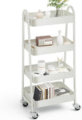 OLIXIS Metal 4 Tiers Rolling Storage Utility Cart with Lockable Wheels | Mobile Organizer Shelf, Space-Saving, Freestanding, Bathroom, Living Room, Slim, Narrow Corner Spaces, White by OLIXIS