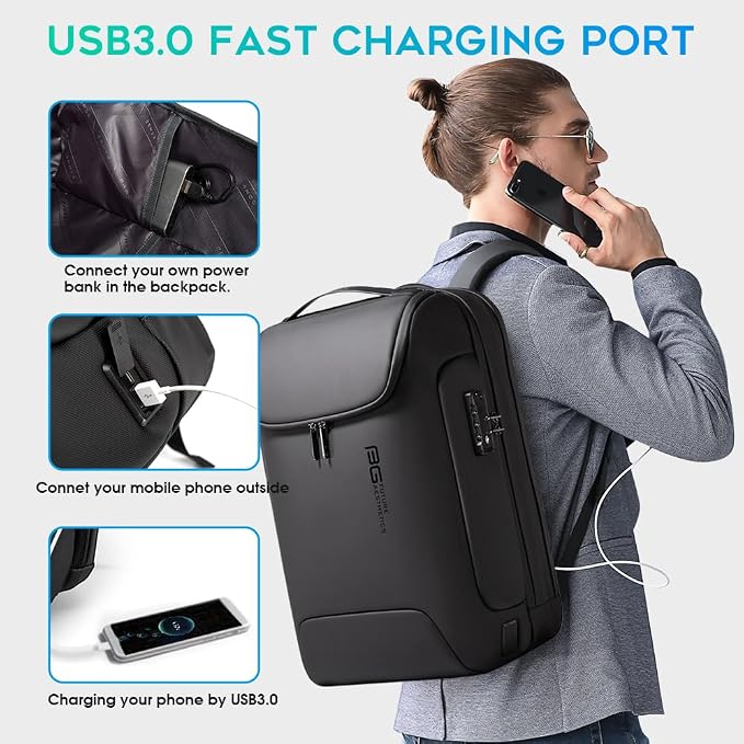 BANGE Men's Anti-Theft Backpack,Waterproof Fashion Travel Backpacks,High Tech Backpack with USB3.0 Charging Port,Business Laptop Backpack Fits 17.3 Inch Notebook… - Image 7