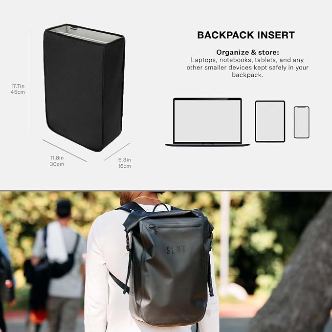 SLNT Backpack Organizer Insert - 20L Faraday Bag Compatible, Black | Semi-Rigid Neoprene Construction, Lightweight Design, 20-Liter Capacity, Velcro Securing Strap, Multiple Compartments - Image 4