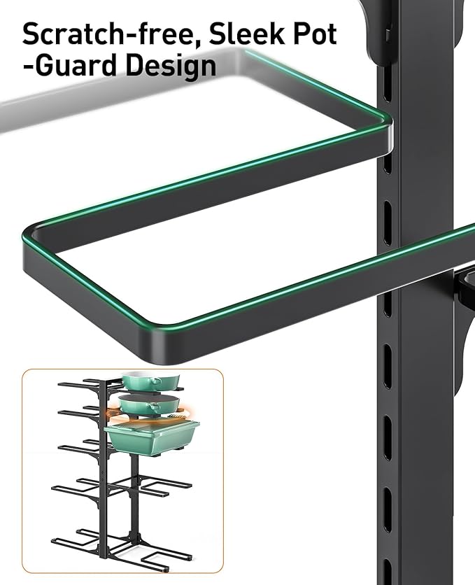 Pots and Pans Organizer Under Cabinet 23.6" 10-Tier Adjustable Black | 2 DIY Modes, Tool-Free Assembly, Max 150 Lbs, Fits Large Stockpots, Cast Iron Pans & Heavy Cookware, For Kitchen Cabinets - Image 7