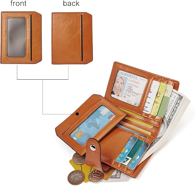 BOSTANTEN Leather Womens Wallet Small RFID Blocking Credit Card Holder | Removable ID Window, Zipper Coin Pocket, Bifold, Minimalist, Fits Small Purses, Daily Use, Ladies Gifts, Brown - Image 2