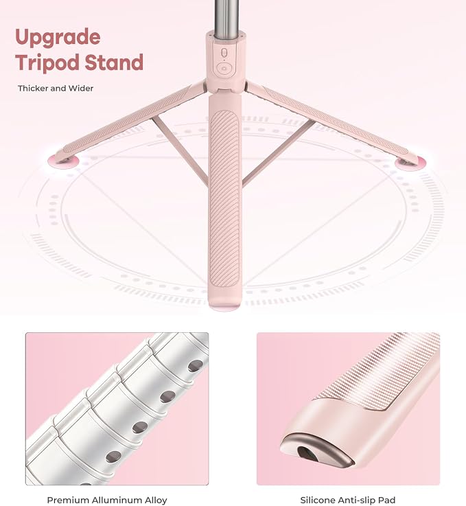 Phone Tripod & Selfie Stick, 180cm Aluminum All in One Extendable Tripod for Smartphone-Pink - Image 2
