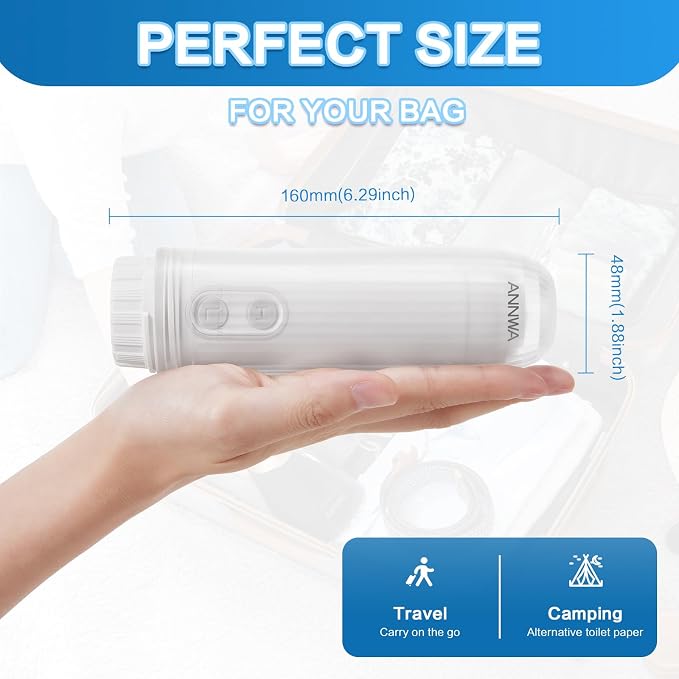 Portable Bidet for Travel 140mL Nozzle 180° Adjustment IPX6 Electric Handheld Bidet for Personal Hygiene Cleaning, Baby Wash, Postnatal Care, Perineal & Hemorrhoid Treatment(AM-US-NHJ001E) - Image 2