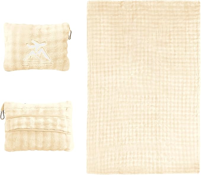 Travel Blanket and Pillow-2-in-1, Ultra-Soft&Compact, Airplane Blanket with Hand Luggage Belt and Backpack Clip,Travelers Accessories Gifts, 61x43 Inches（White） by Unknown